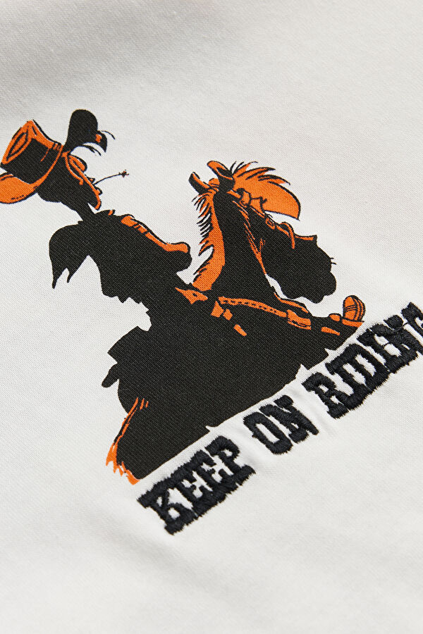 Ekru Bisiklet Yaka Baskılı T-Shirt 3