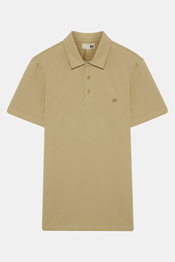 Beige Polo Collar Men's T-Shirt