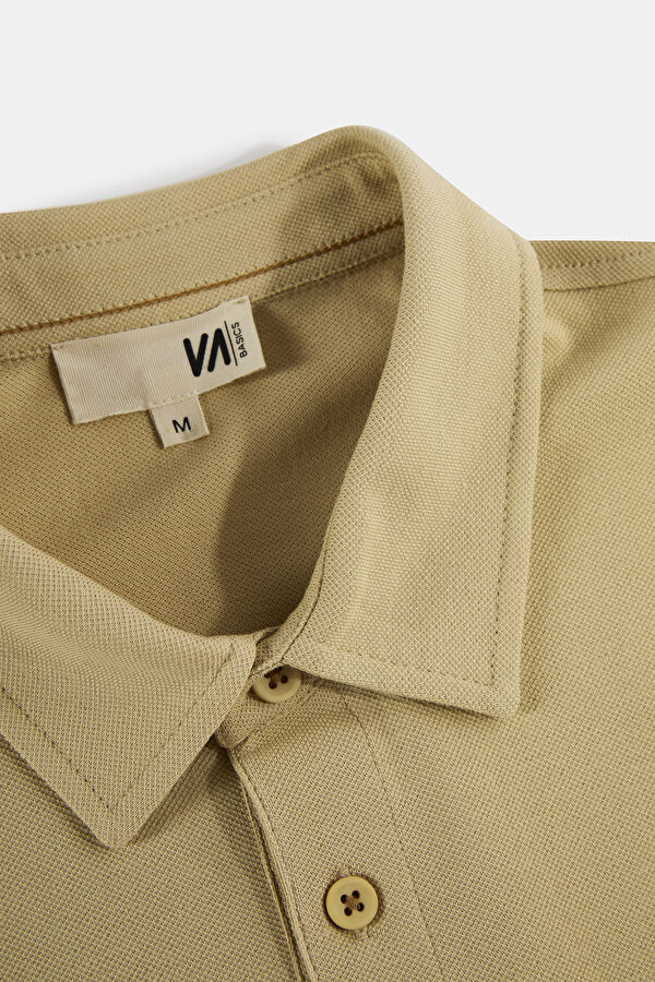 Beige Polo Collar Men's T-Shirt 3