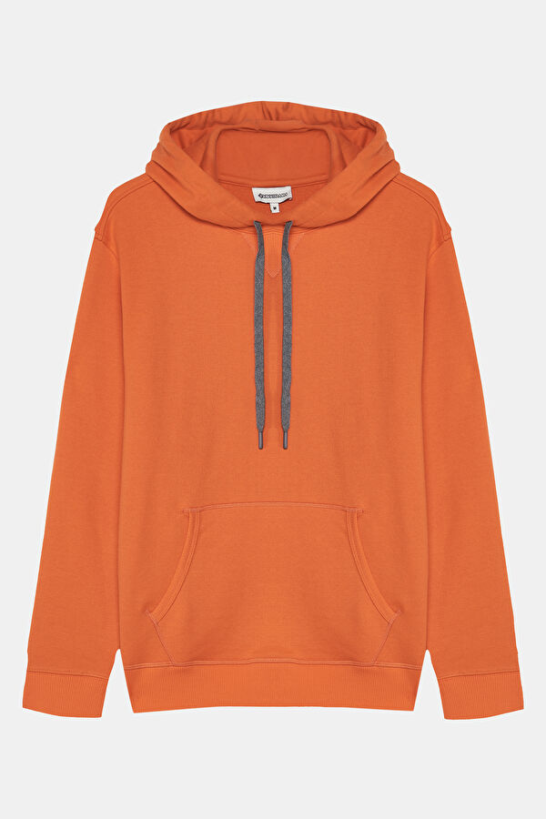 Turuncu Kapuşonlu Erkek Sweatshirt