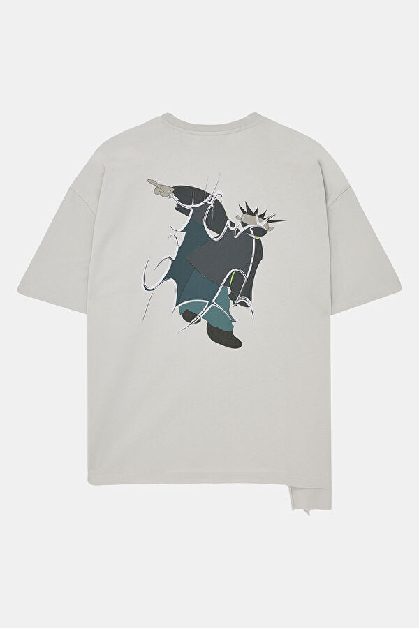 Light Grey Crew Neck Printed Men's T-Shirt 2