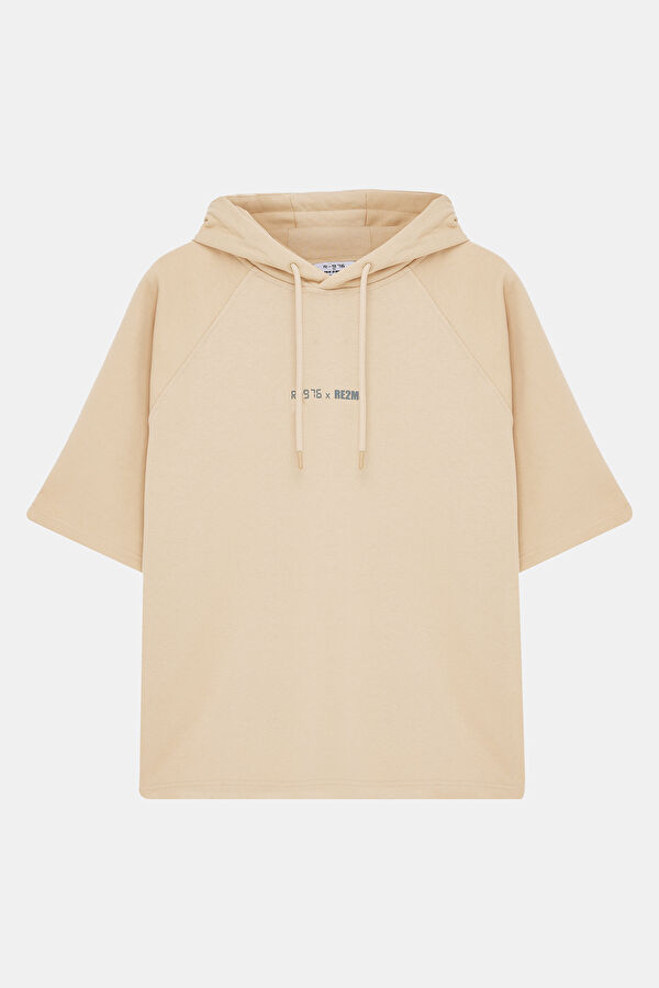 Bej Kapüşonlu Erkek Sweatshirt