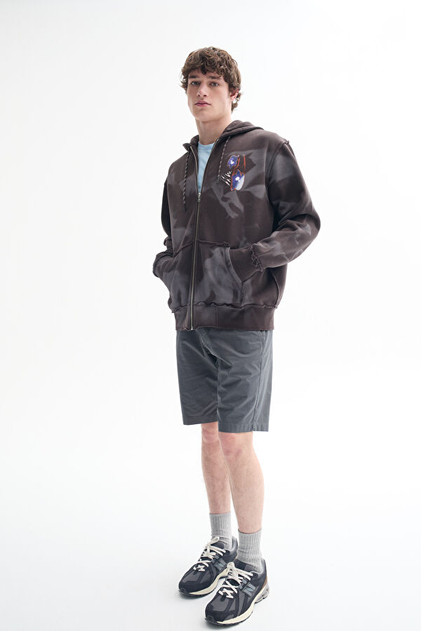 Koyu Kahve Relax Kalıp Kapuşonlu Erkek Sweatshirt 2