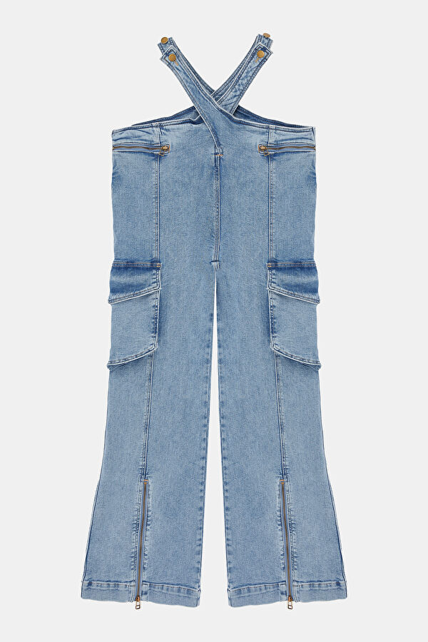 Blue Straight Leg Women's Trousers