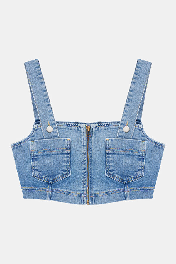 Blue Square Neck Zip-Up Women's Bustier