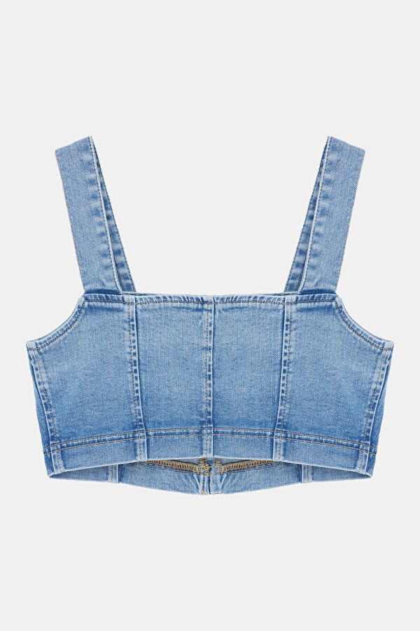 Blue Square Neck Zip-Up Women's Bustier 2