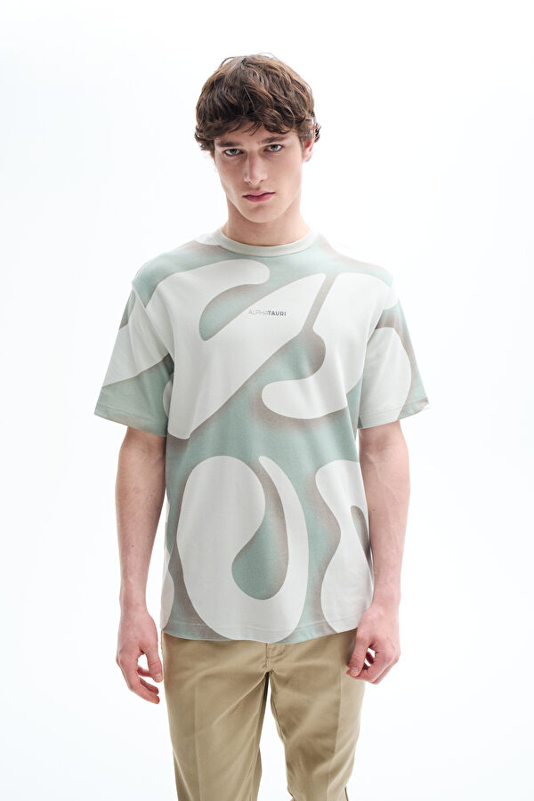 Mint Bisiklet Yaka Desenli T-Shirt