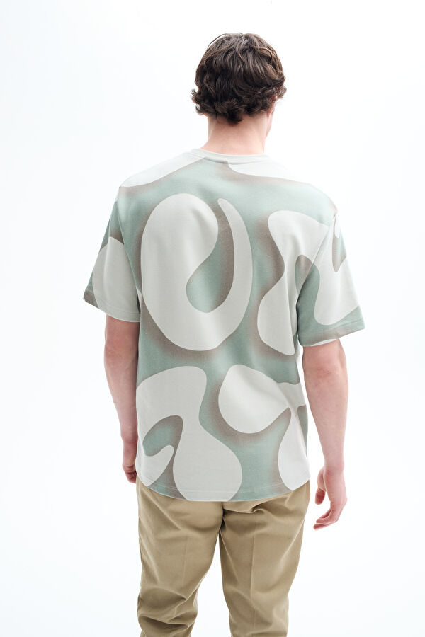 Mint Bisiklet Yaka Desenli T-Shirt 2