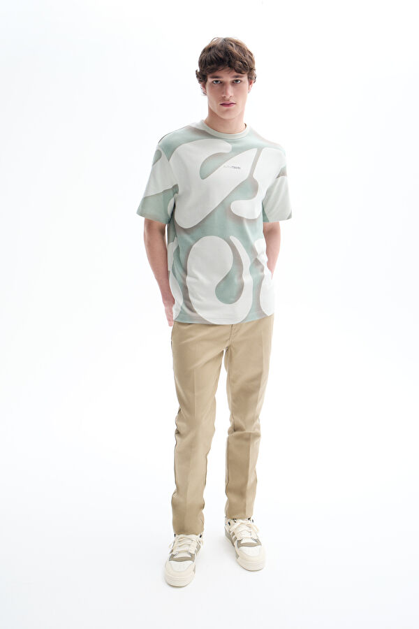 Mint Bisiklet Yaka Desenli T-Shirt 3