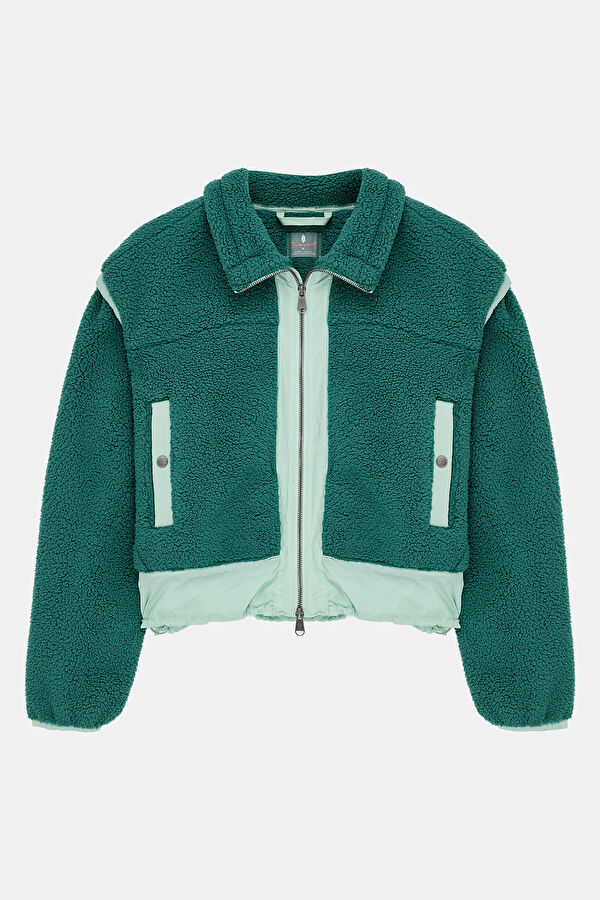 Courtside Fleece Su Yeşili Relax Kalıp Balıkçı Yaka Kadın Sweatshirt