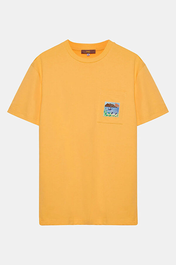 Sarı Bisiklet Yaka Desenli Erkek T-Shirt 4