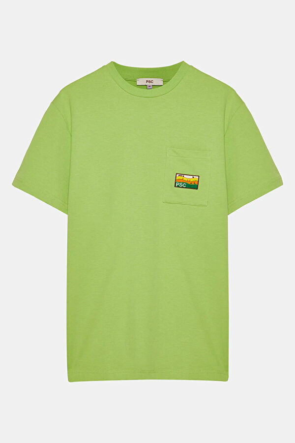 Yeşil Bisiklet Yaka Desenli Erkek T-Shirt 4