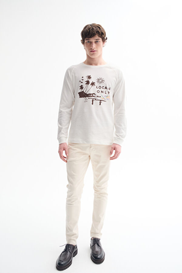 White Crew Neck Patterned Men's T-Shirt 2