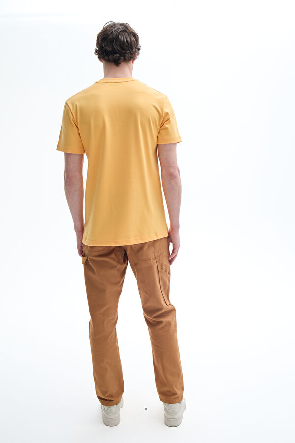 Sarı Bisiklet Yaka Desenli Erkek T-Shirt 2