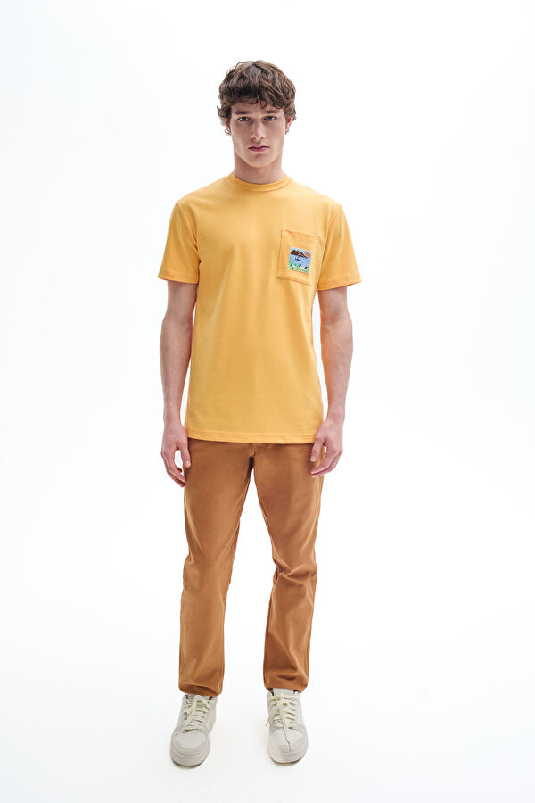 Sarı Bisiklet Yaka Desenli Erkek T-Shirt 3