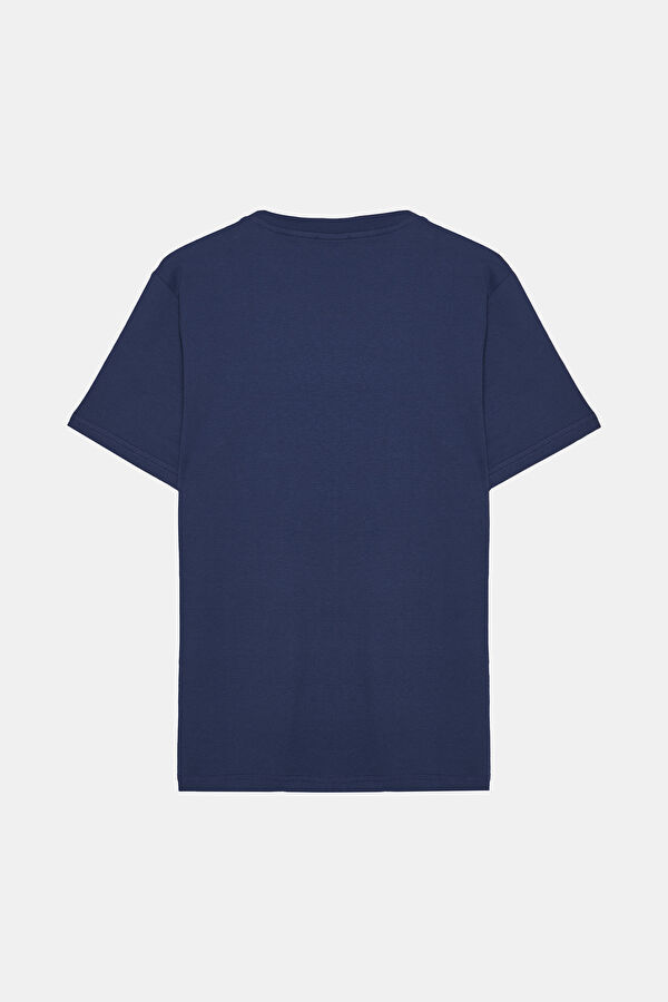 Lacivert Bisiklet Yaka Desenli Erkek T-Shirt 2
