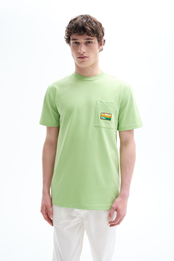 Yeşil Bisiklet Yaka Desenli Erkek T-Shirt