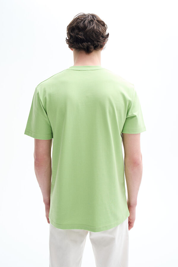 Yeşil Bisiklet Yaka Desenli Erkek T-Shirt 2