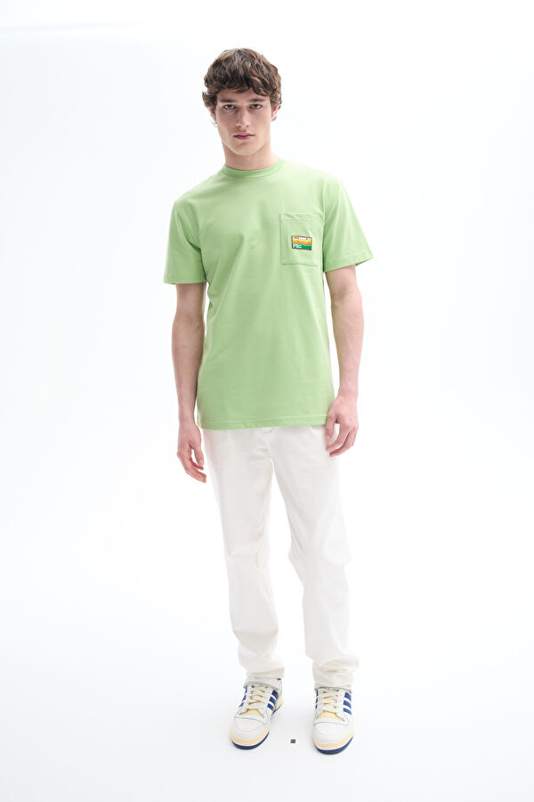 Yeşil Bisiklet Yaka Desenli Erkek T-Shirt 3