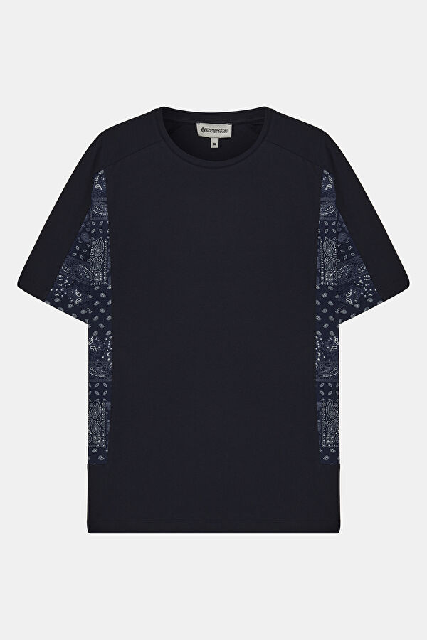Lacivert Bisiklet Yaka Garni Detaylı T-Shirt