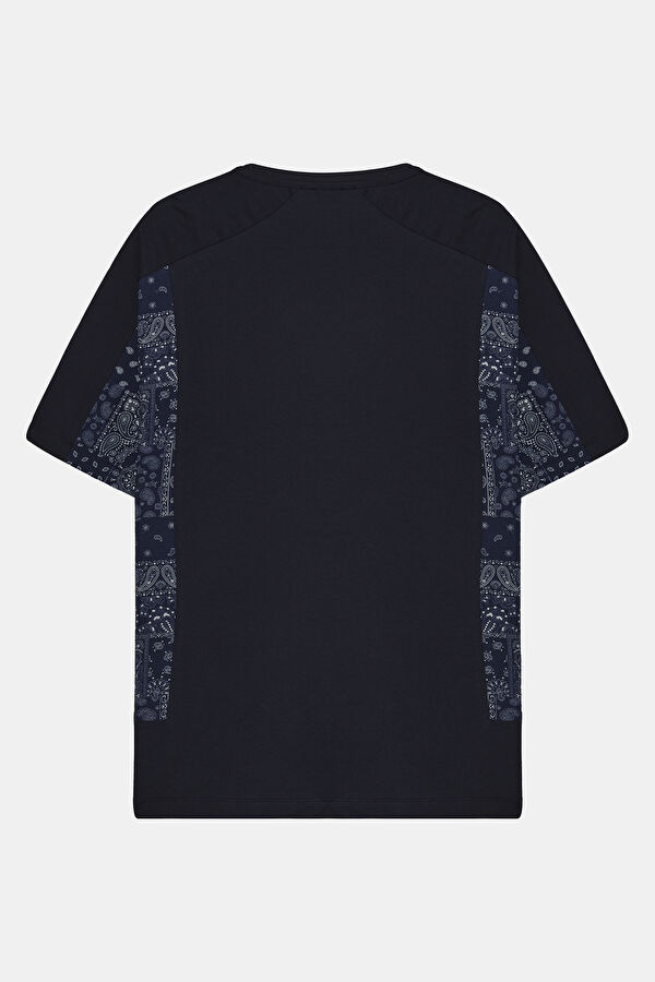 Lacivert Bisiklet Yaka Garni Detaylı T-Shirt 2