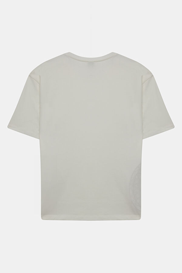 Ekru Bisiklet Yaka Desenli T-Shirt 4
