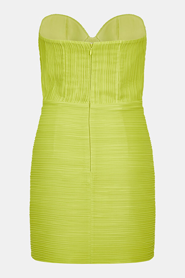 Green Pleated Mini Dress for Women 2