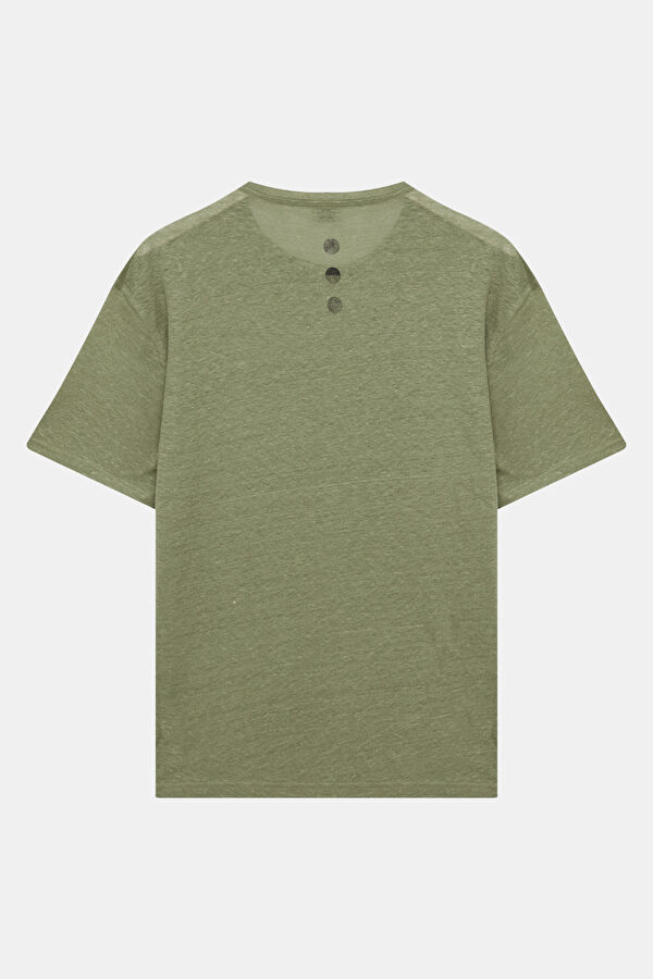 Green Crew Neck Printed Linen Men's T-Shirt 2