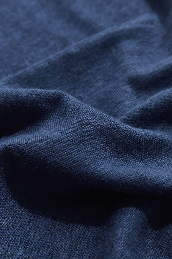 Navy Crew Neck Printed Linen Men's T-Shirt 4