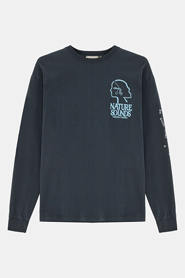 Koyu Gri Relax Kalıp Bisiklet Yaka Sweatshirt