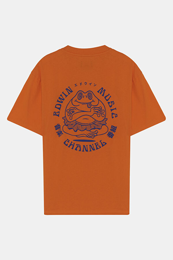 Relax Kalıp Turuncu Bisiklet Yaka Baskılı Erkek T-Shirt 4