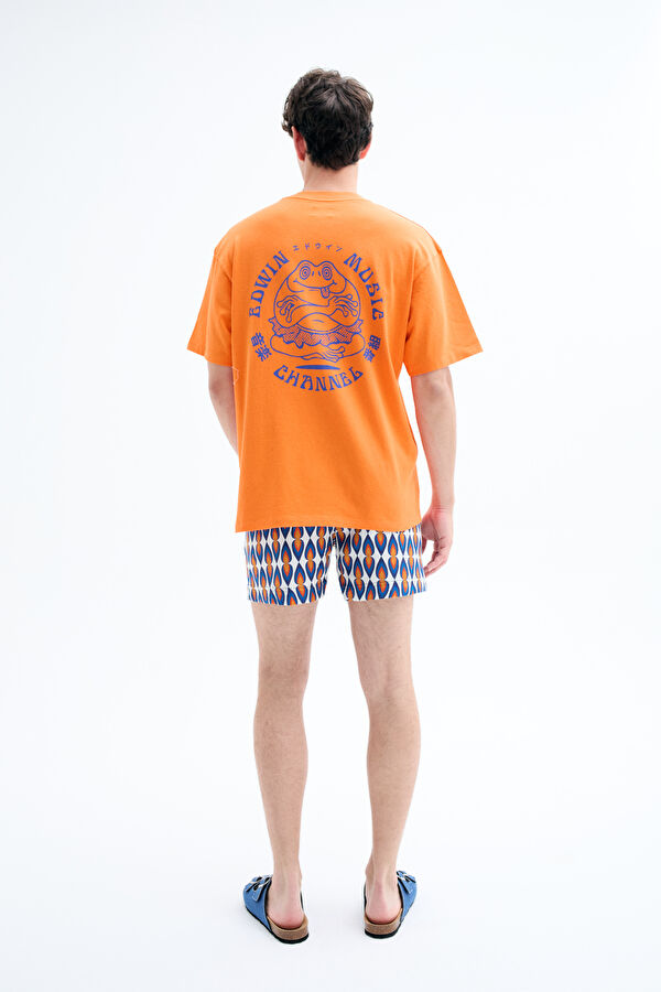 Relax Kalıp Turuncu Bisiklet Yaka Baskılı Erkek T-Shirt 2