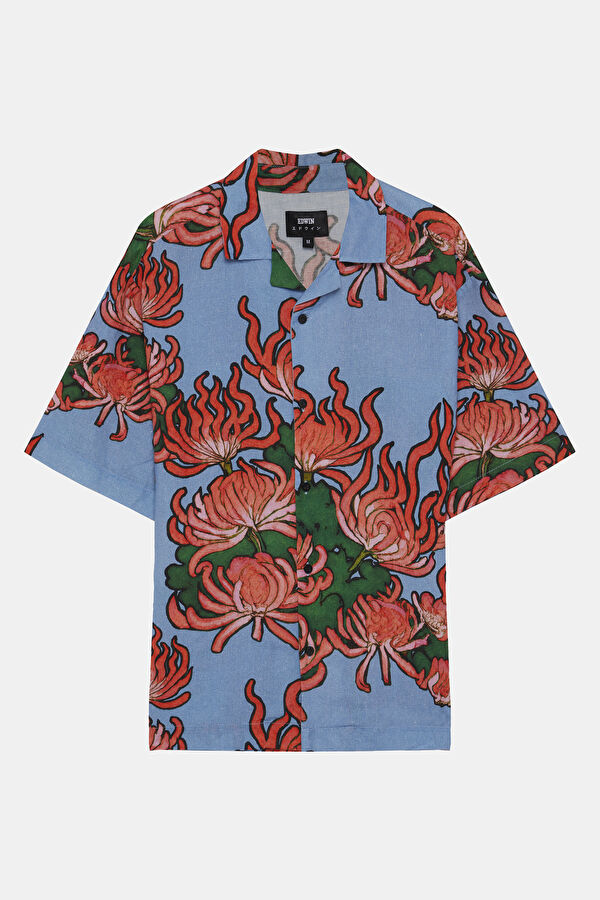 Kiku Relax Fit Multicolored Patterned Retro Linen Cotton Men's Shirt