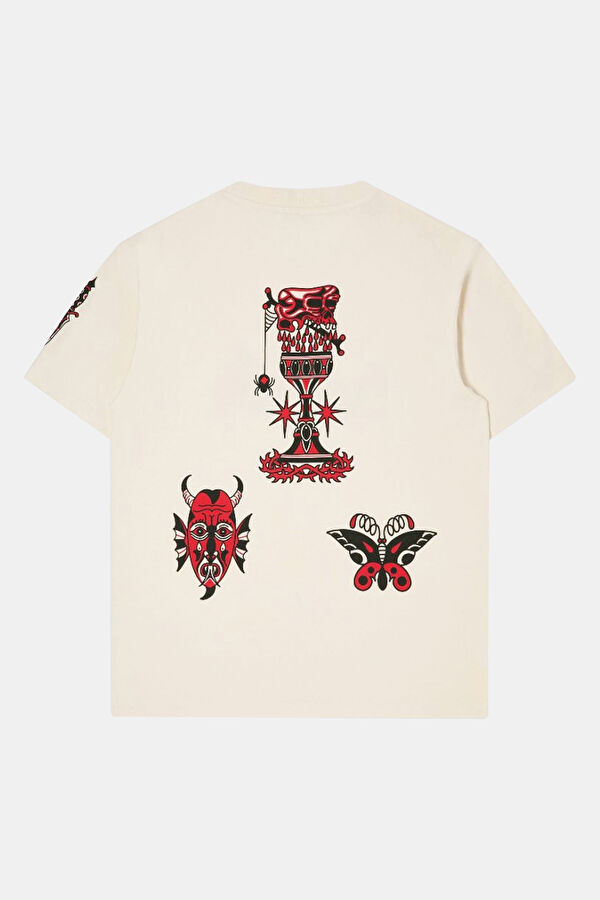 Relax Kalıp Krem Bisiklet Yaka Baskılı T-Shirt 2