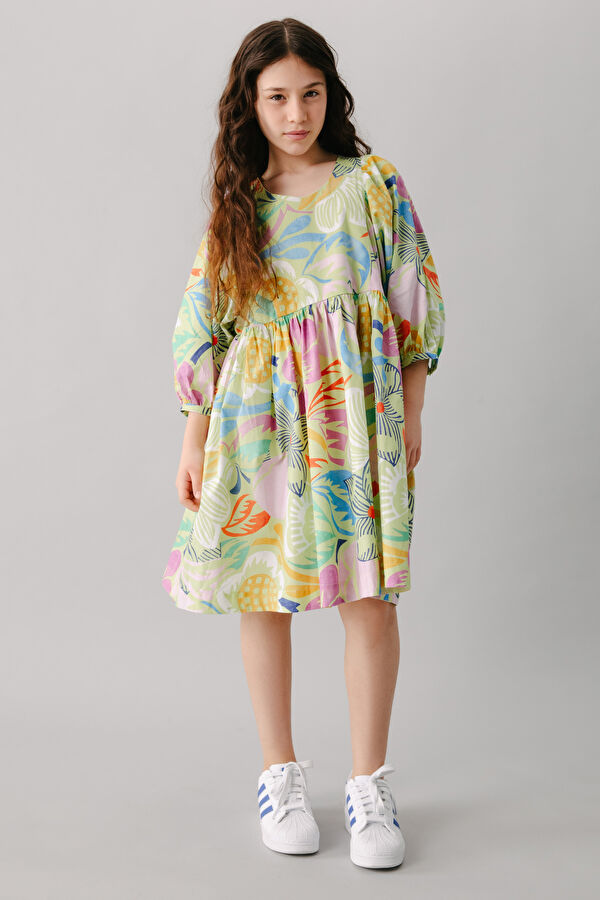Multicolored Patterned Midi Kids Dress