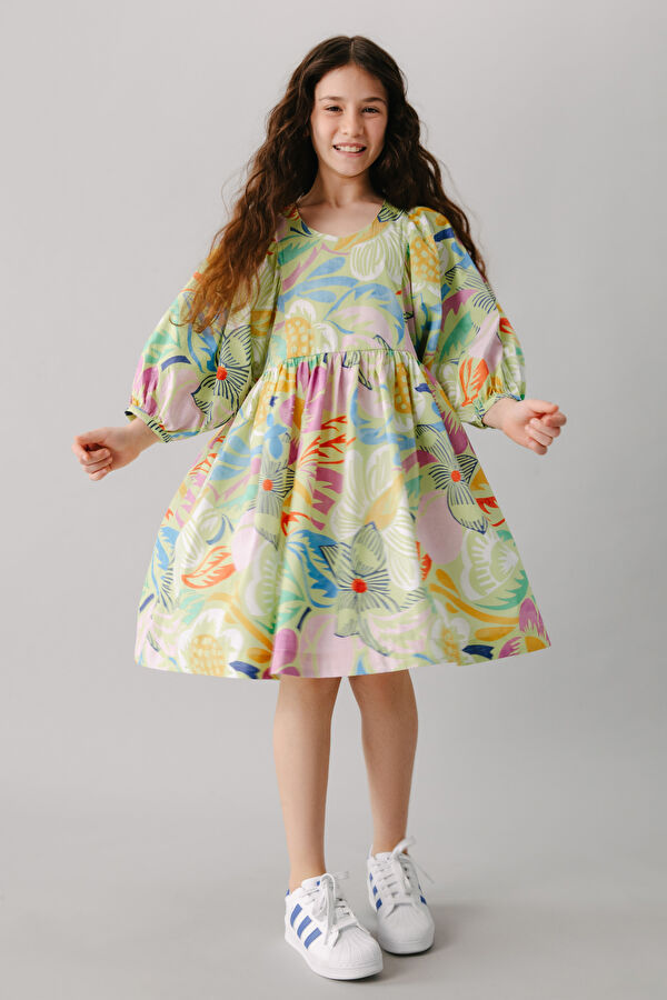 Multicolored Patterned Midi Kids Dress 2