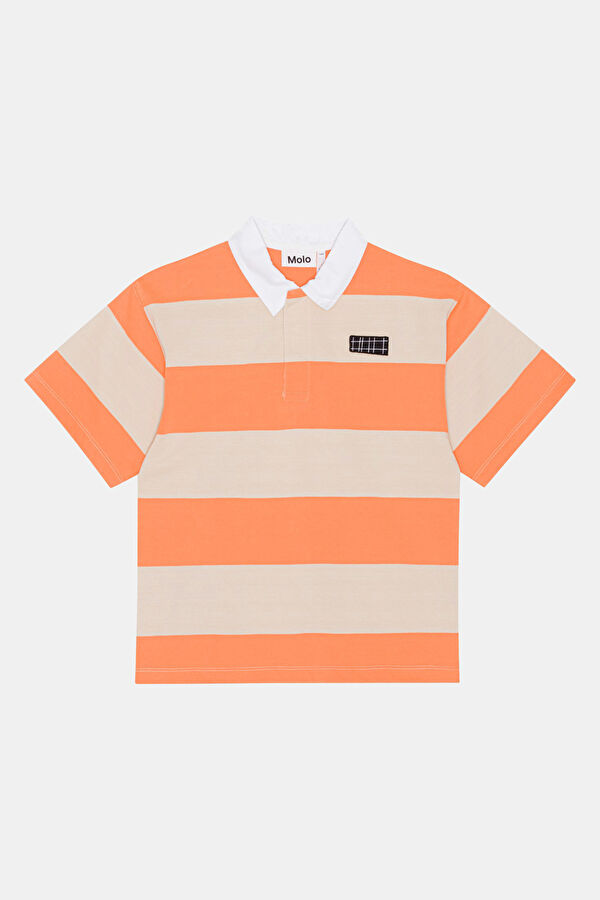 Orange Polo Collar Striped Kids T-Shirt 4