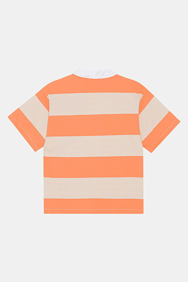 Orange Polo Collar Striped Kids T-Shirt 5