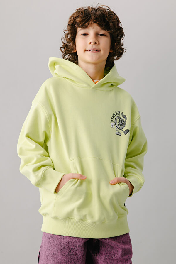 Açık Sarı Kapuşonlu Çocuk Sweatshirt