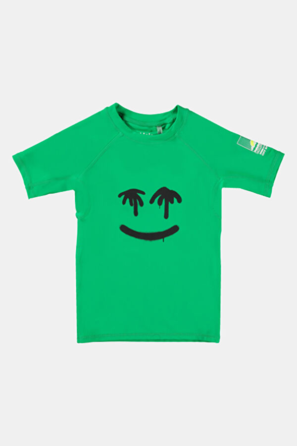 Dar Kalıp Yeşil O Yaka Desenli Çocuk T-Shirt