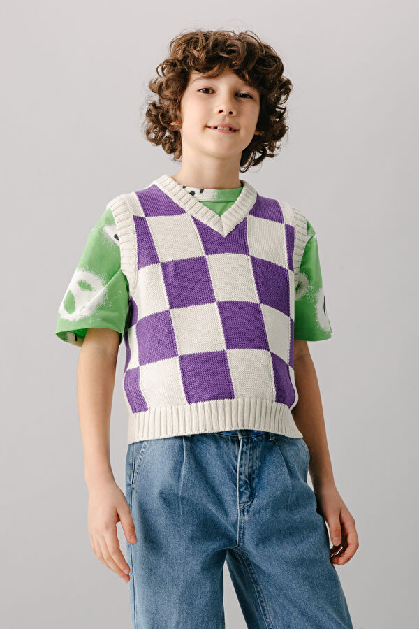 Unisex Purple Patterned Kids Vest