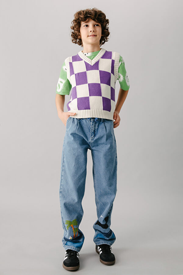 Unisex Purple Patterned Kids Vest 2