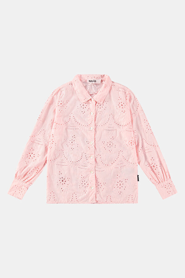 Açık Pembe Desenli Dik Yaka Gömlek 4