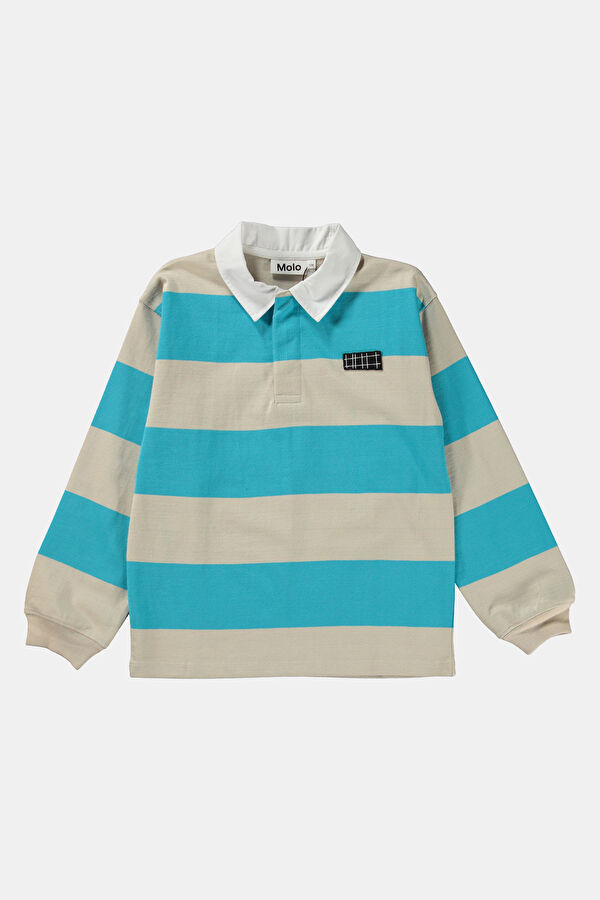Turquoise Polo Collar Striped Kids T-Shirt 4
