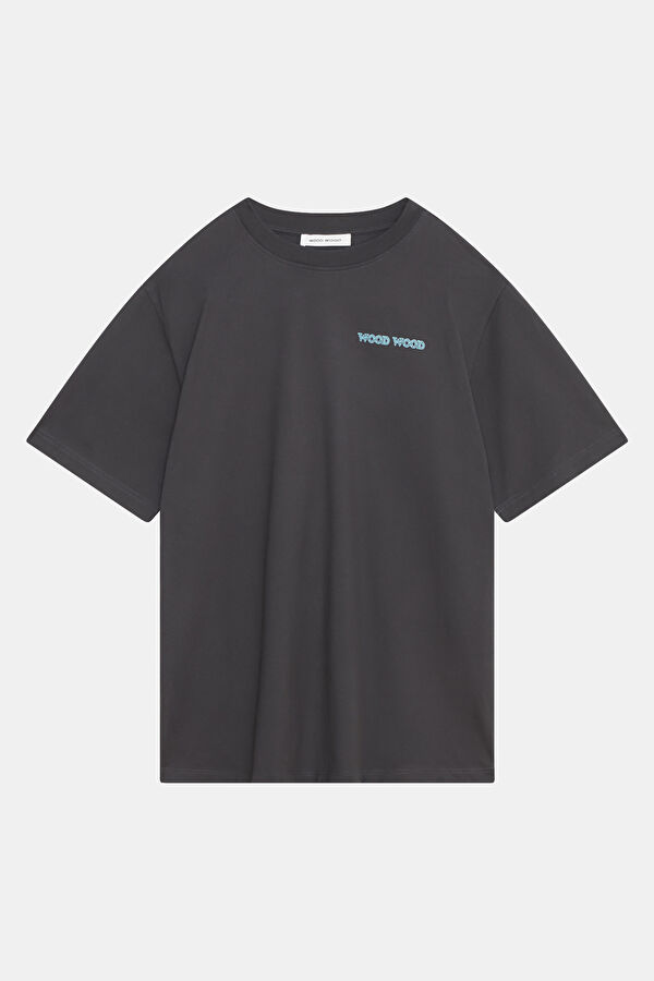 Oversize Antrasit Bisiklet Yaka Baskılı Erkek T-Shirt
