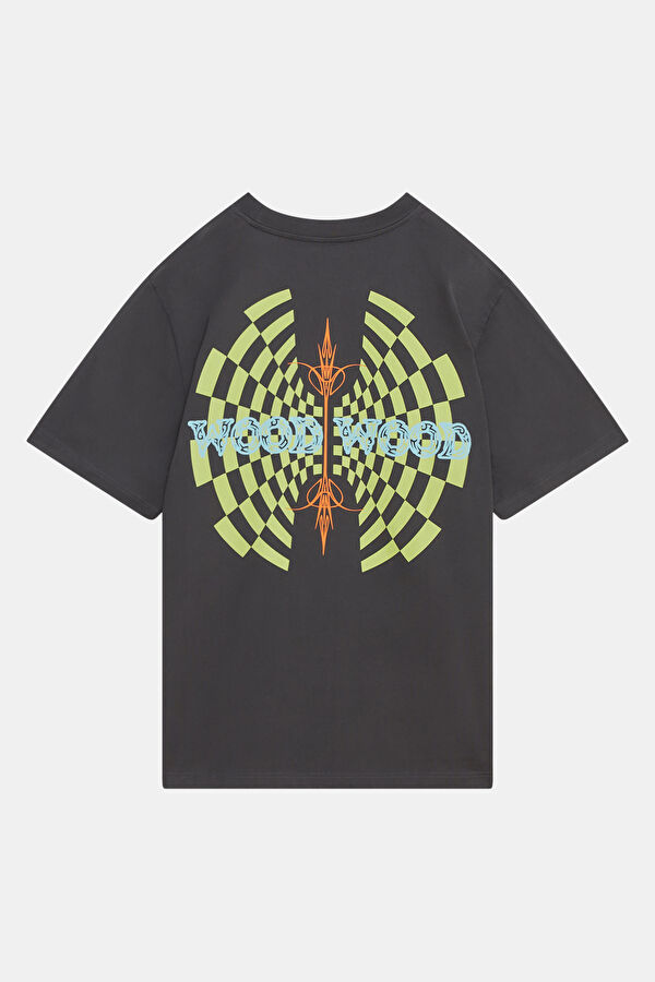 Oversize Antrasit Bisiklet Yaka Baskılı Erkek T-Shirt 2
