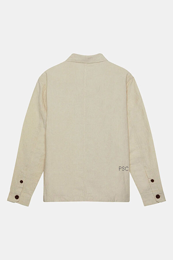 Beige Patterned Linen Cotton Men's Shirt 6