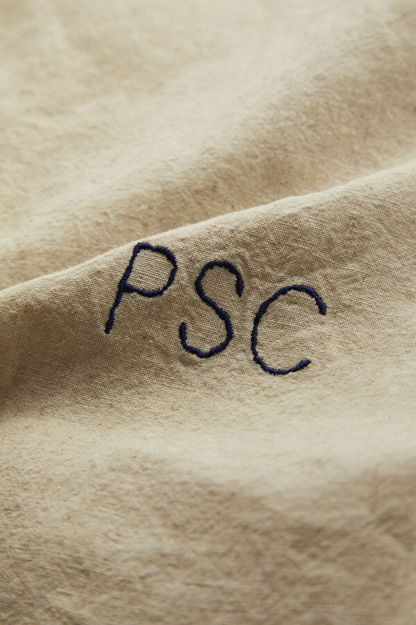 Beige Patterned Linen Cotton Men's Shirt 10