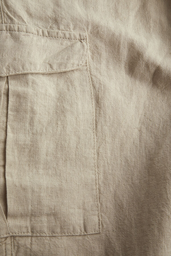 Beige Straight Leg Linen Cotton Men's Trousers 8