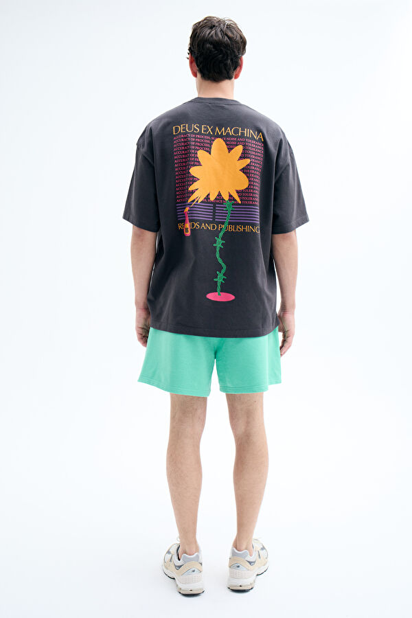 Oversize Bisiklet Yaka Baskılı Antrasit T-Shirt 2